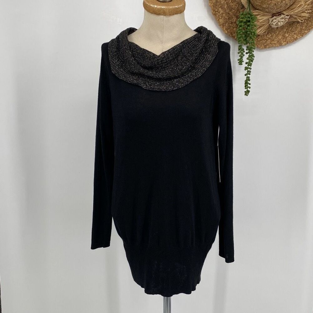 NWT Tahari Julianne Cowl Neck Sweater‎ M Metallic Gold Black Dressy